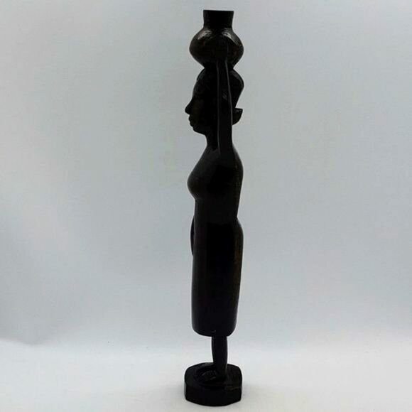 Tanganyika African Carved Wood Tribal Woman & Jug - Picture 8 of 11